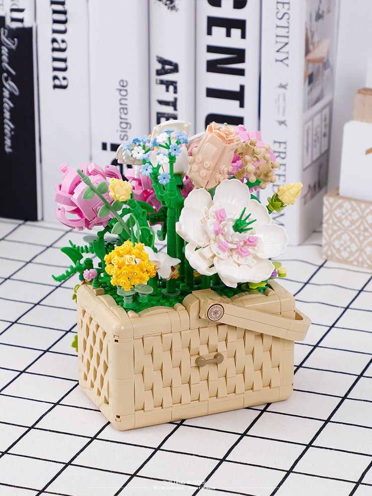 Building Block Basket Bouquet Set - building blocks, flowers, kawaii, lego, lego sets Kawaii Babe
