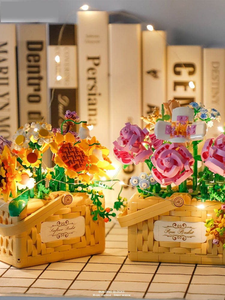Building Block Basket Bouquet Set - building blocks, flowers, kawaii, lego, lego sets Kawaii Babe