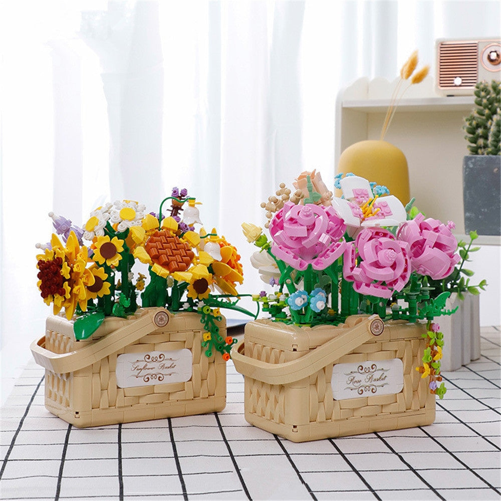 Building Block Basket Bouquet Set - building blocks, flowers, kawaii, lego, lego sets Kawaii Babe