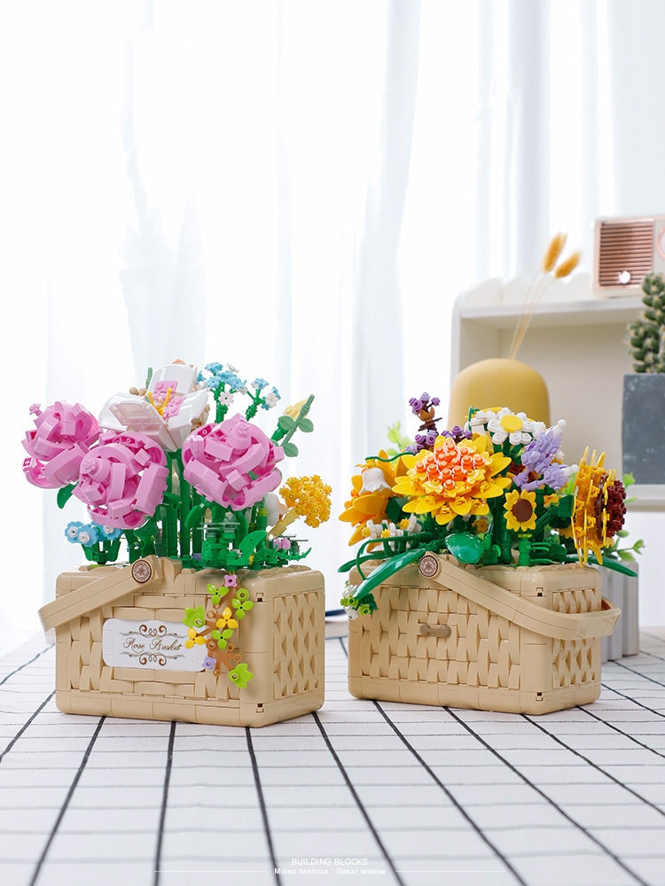 Building Block Basket Bouquet Set - building blocks, flowers, kawaii, lego, lego sets Kawaii Babe