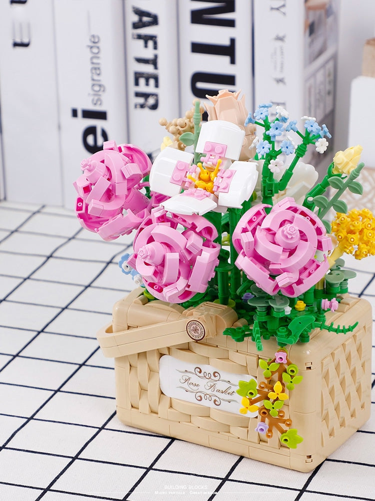 Building Block Basket Bouquet Set - building blocks, flowers, kawaii, lego, lego sets Kawaii Babe