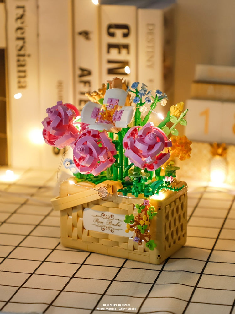 Building Block Basket Bouquet Set - building blocks, flowers, kawaii, lego, lego sets Kawaii Babe