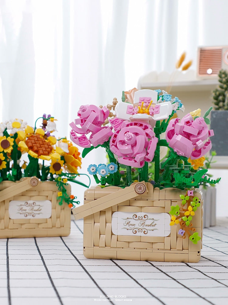 Building Block Basket Bouquet Set - building blocks, flowers, kawaii, lego, lego sets Kawaii Babe