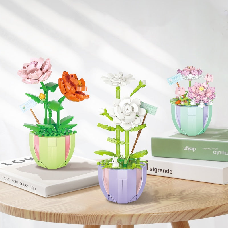 Building Block Flower Planter Sets - building blocks, flower, flowers, lego, lego set
