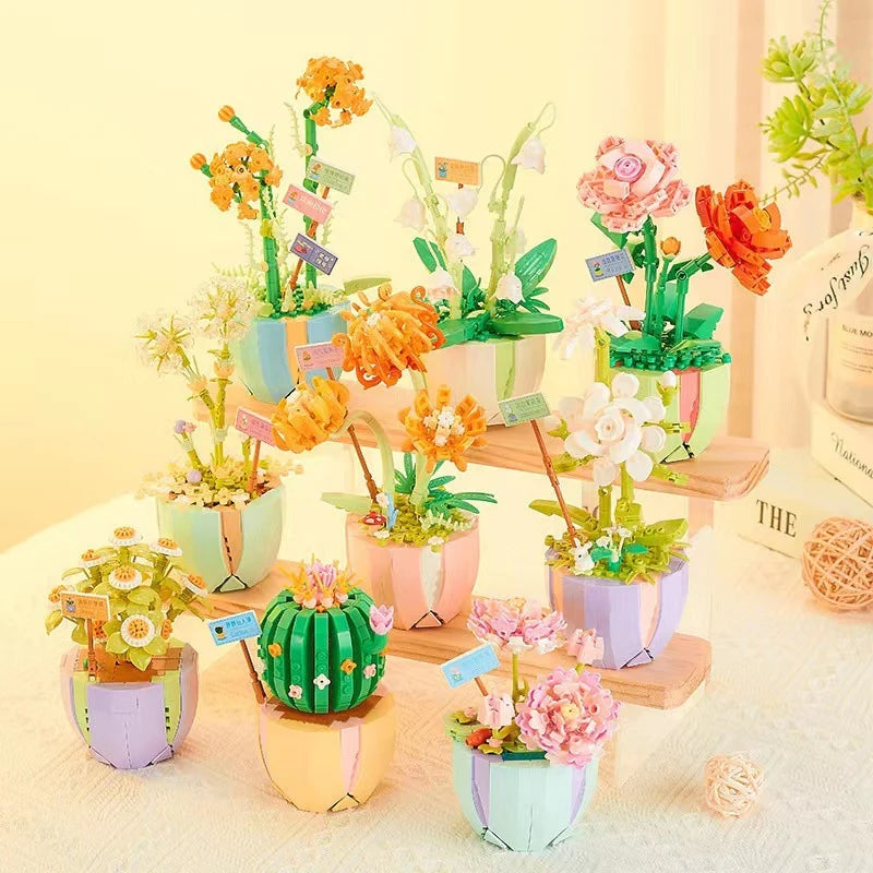 Building Block Flower Planter Sets - building blocks, flower, flowers, lego, lego set