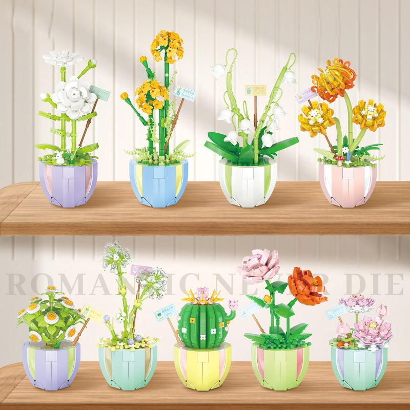 Building Block Flower Planter Sets - building blocks, flower, flowers, lego, lego set