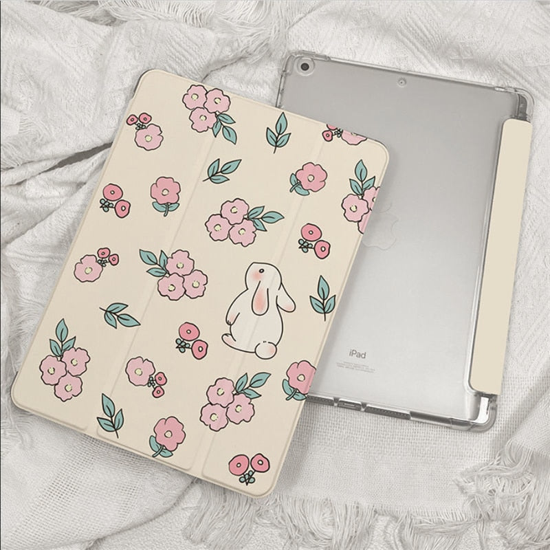Bunny ipad protective case - bunny - case - cats - floral - flower