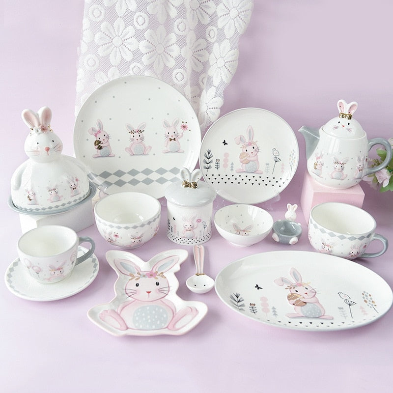 Bunny sweet tea party set - bunny - rabbit - ceramic - easter - kettle
