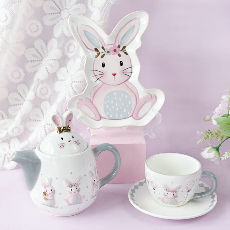 Bunny sweet tea party set - bunny - rabbit - ceramic - easter - kettle
