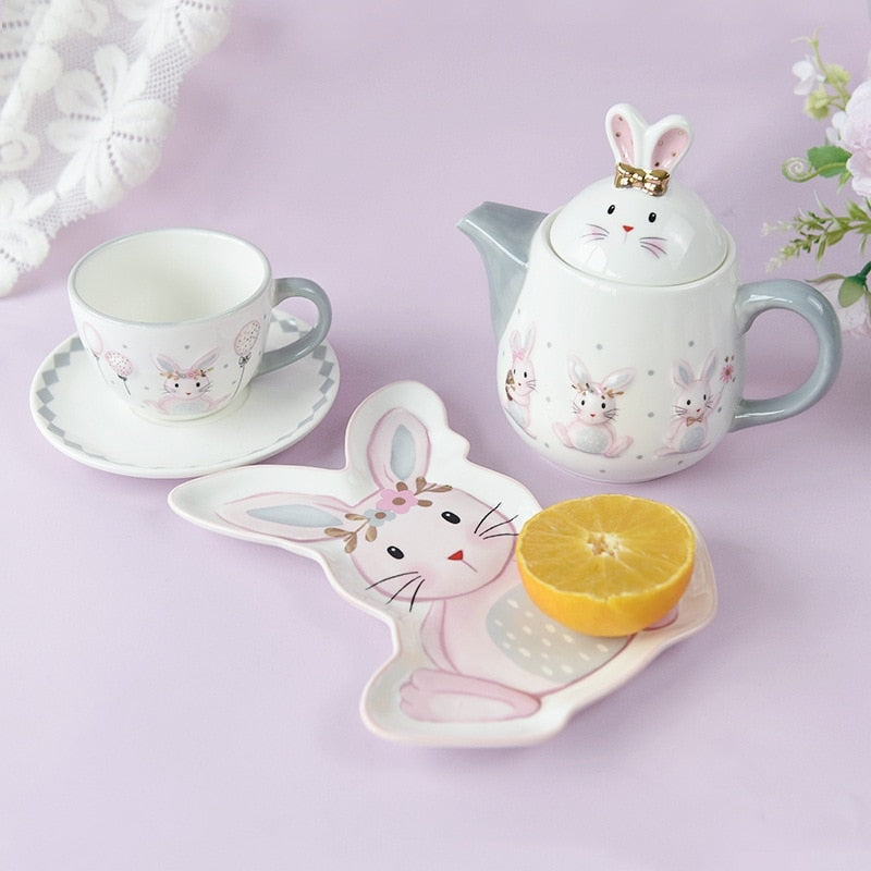 Bunny sweet tea party set - bunny - rabbit - ceramic - easter - kettle