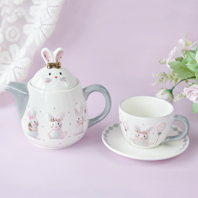 Bunny sweet tea party set - bunny - rabbit - ceramic - easter - kettle