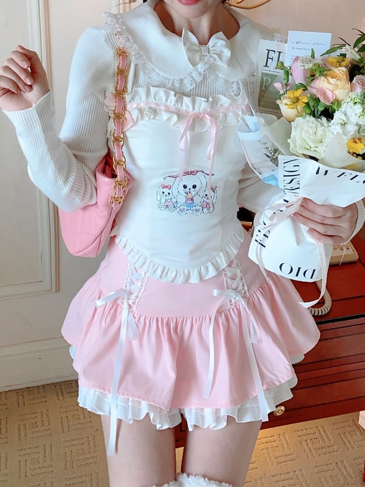 Bunny Tea Party Halter Top - angelcore, angelic, angels, bunnies, coquette Kawaii Babe
