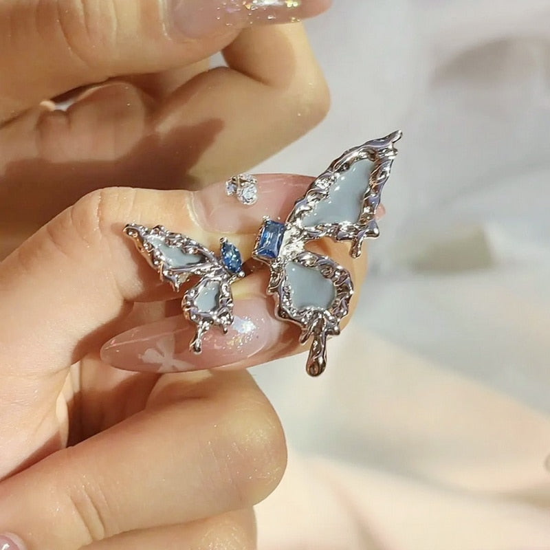 Butterfly wing tassel ear clips - butterfly - earrings - jewelry - kawaii