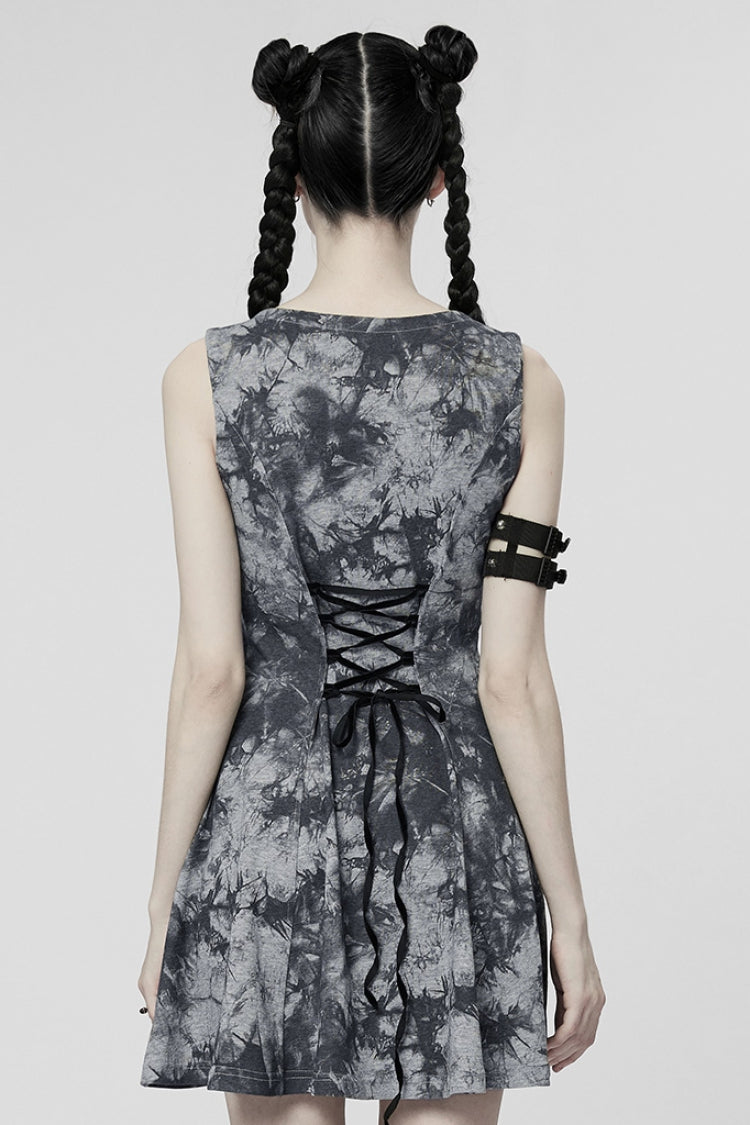 Steampunk Sleeveless Buckle Dress with V-Neckline