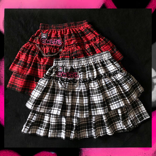 Y2K Kuro Chain Plaid Skirt KI507