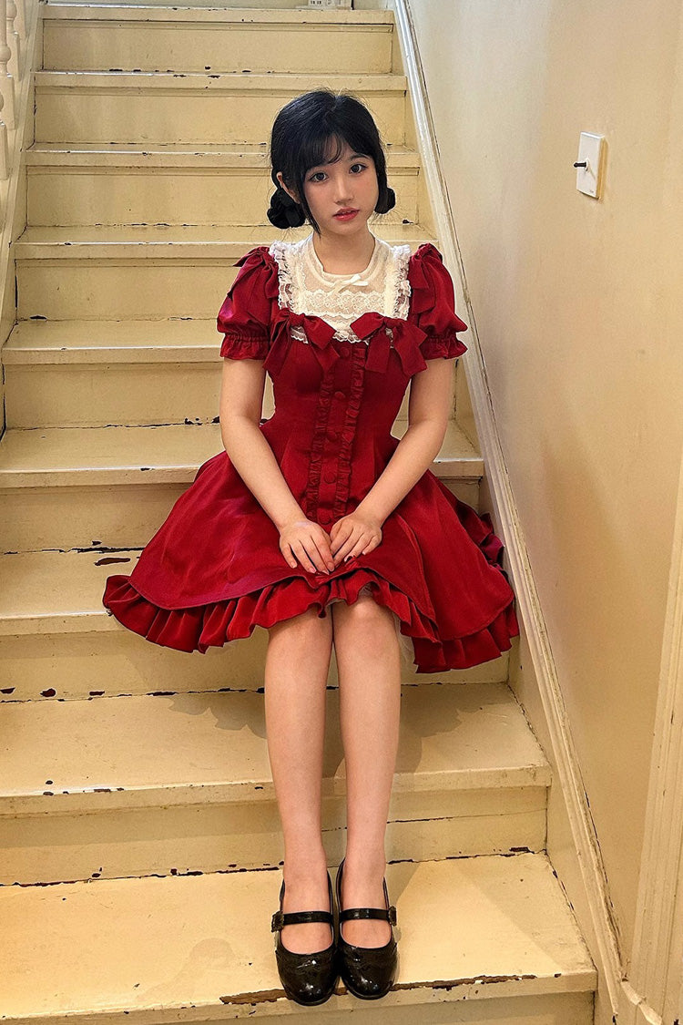 Wine Bow Short-Sleeve Sweet Lolita Dress Plus Size