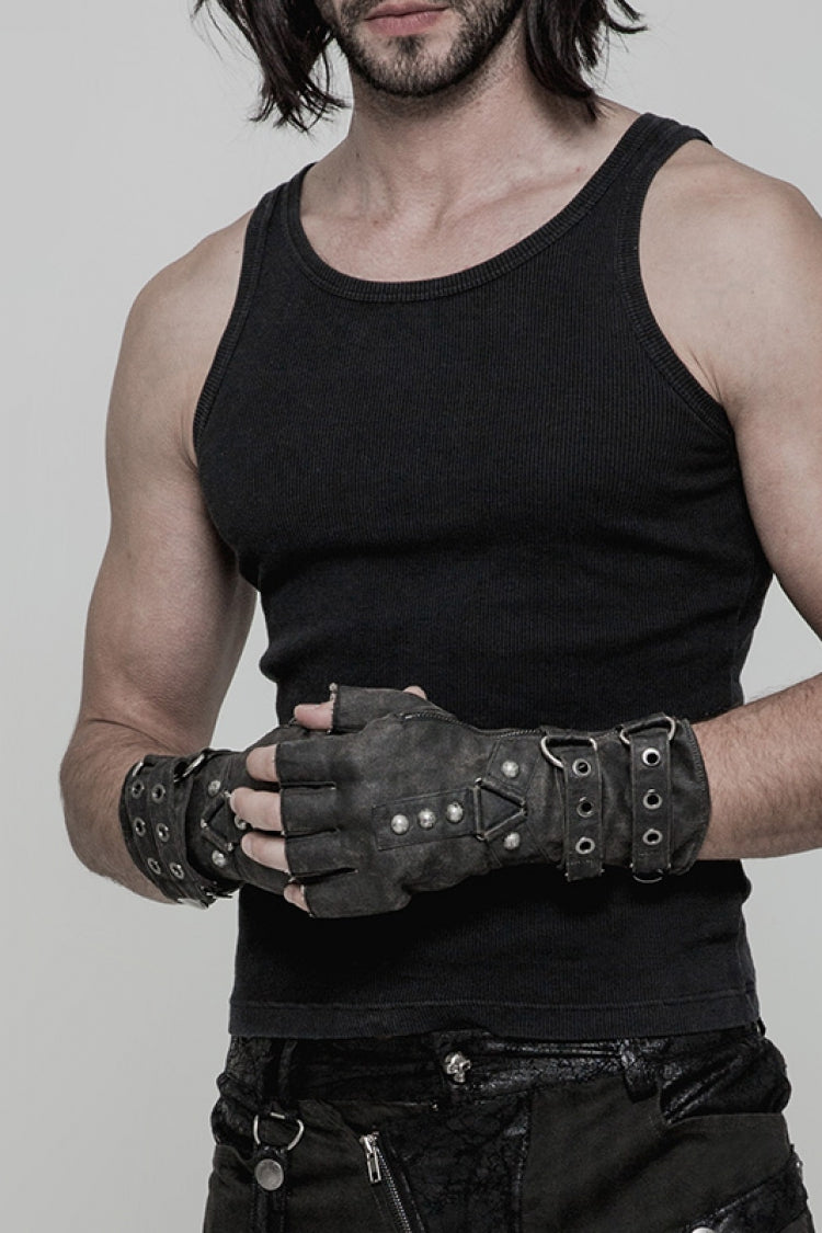 Steampunk Men's PU Leather Gloves with Metal Buckle Accents - Two Shades