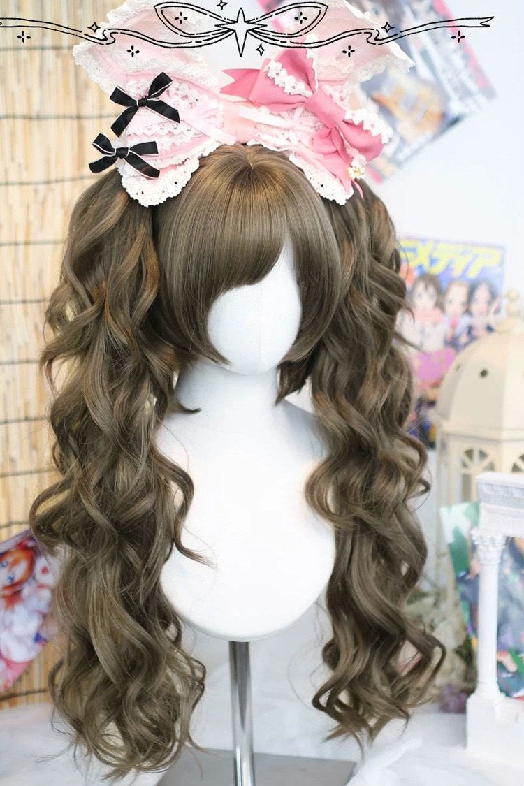 Sweet Lolita Wig Set with Ash Brown Roman Curls and Twin Pigtails