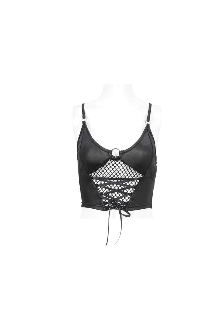 Gothic Camisole with Mesh Panel, Metal Buckle & Adjustable Rope in Black