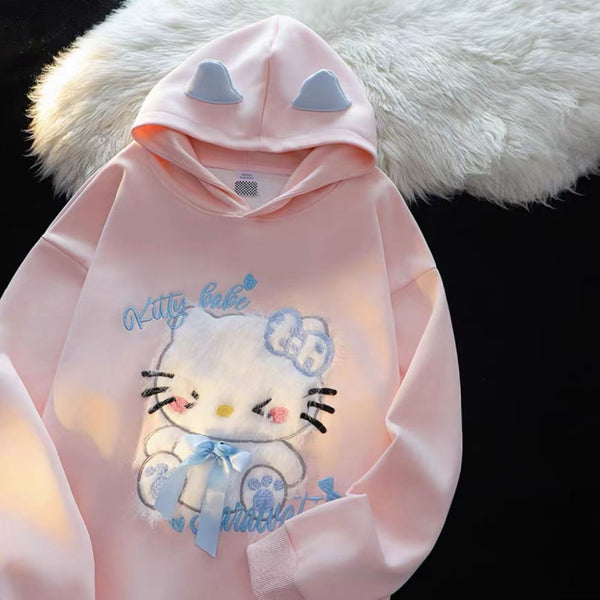 SpreePicky Kitty Print Hooded Cape Coat SP14258