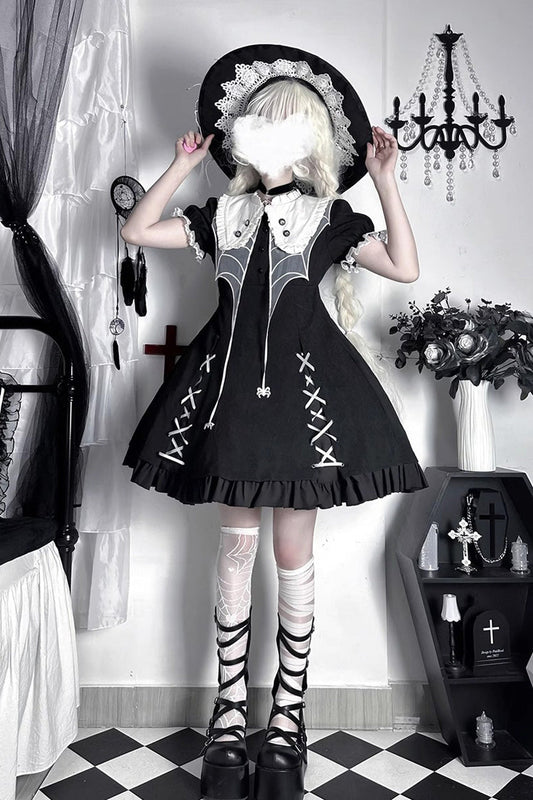 Lolita Dress with Spider Print and Ruffles