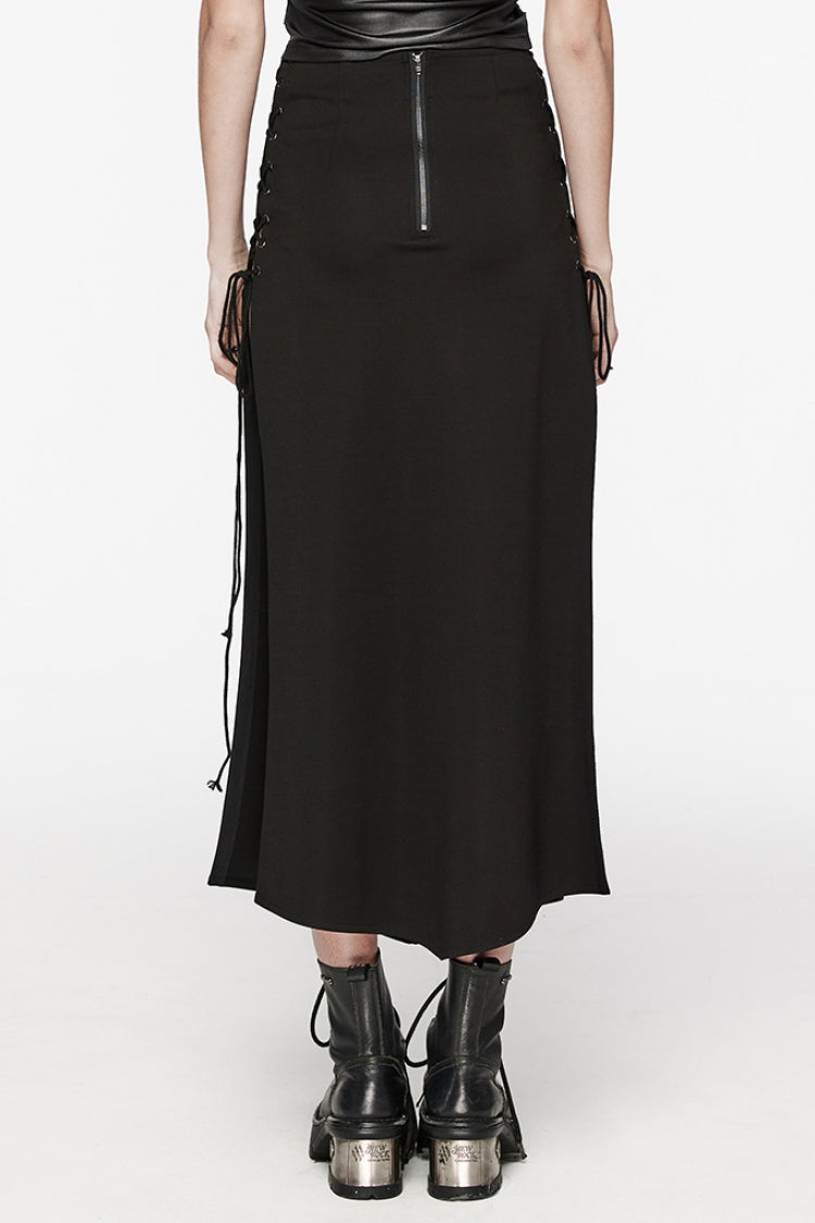 Women's Steampunk Skirt with Lace-Up Stitching and Cross Print
