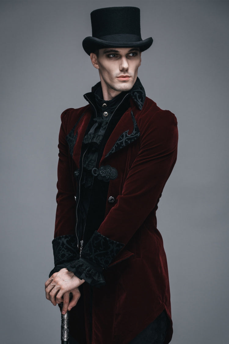Crimson Formal Turn-Down Collar Swallowtail Gothic Coat