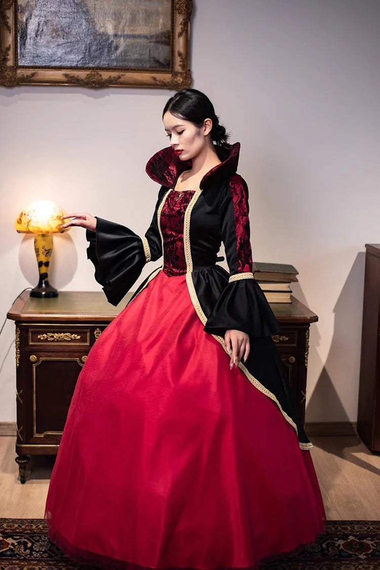 Burgundy Print Medieval Court Gothic Victorian Lolita Gown