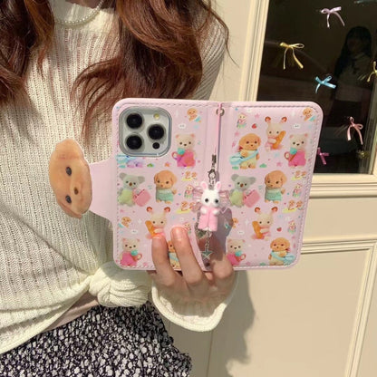 Pink Cute Puppy Family Flip Case KI733
