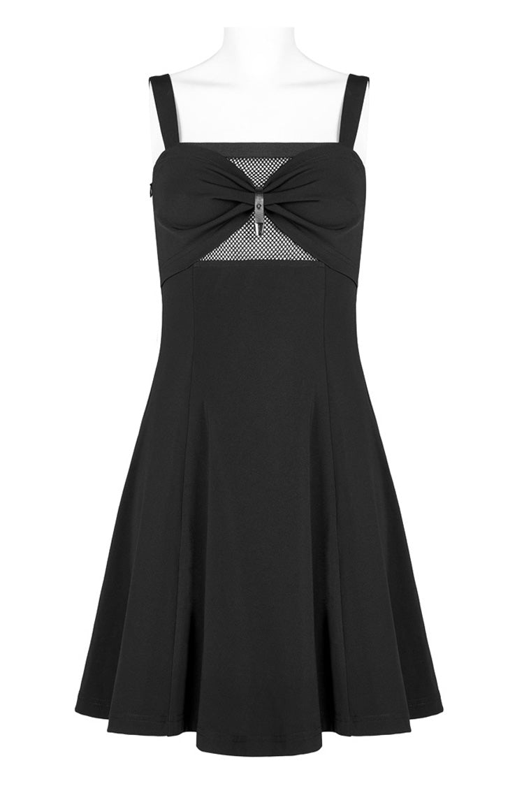 Punk Sleeveless Dress with Mesh and Buckle Details