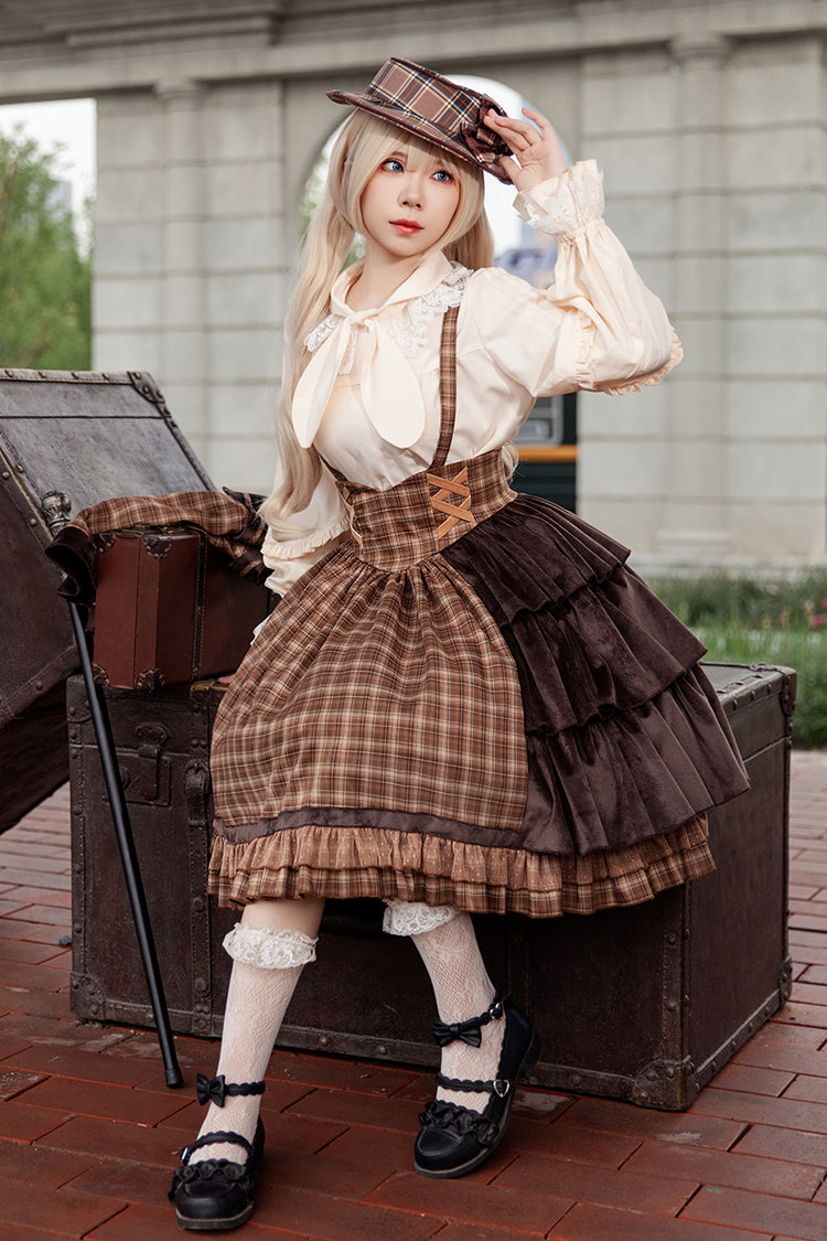 Chocolate High Waist Asymmetric Ruffle Strap Dress - Morning Tune