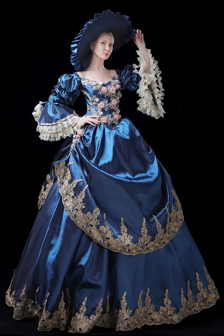 Victorian Lolita Dress with 3D Flower Embroidery and Trumpet Sleeves