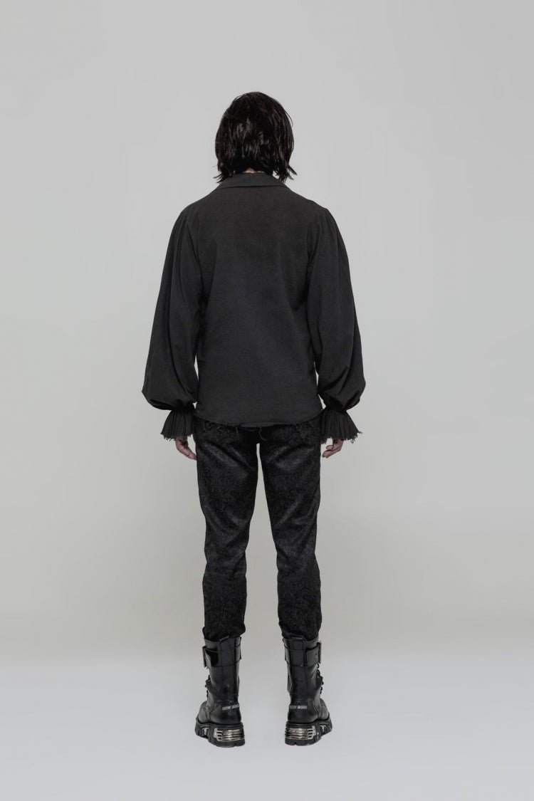 Steampunk Men's Long Sleeve Blouse with Ruched Lace-Up Details - Dual Shades