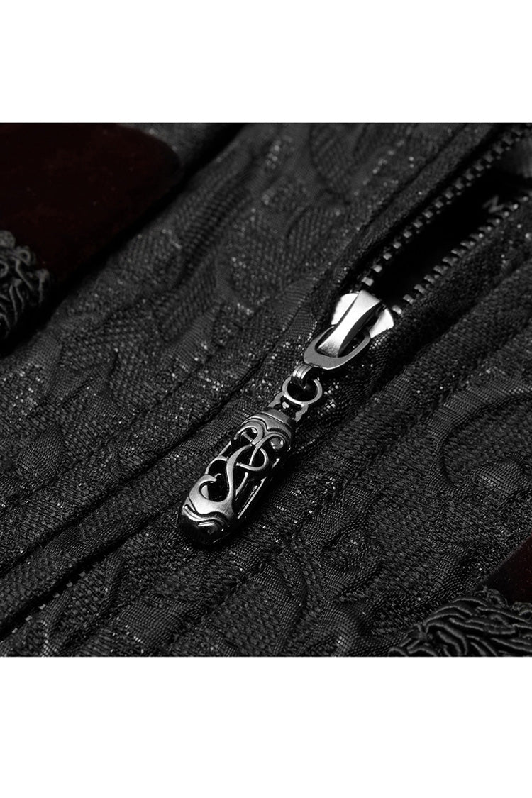 Gothic Men's Vest with Jacquard Velvet, Stand Collar & Chest Breasted Trim