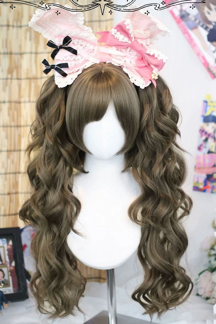Sweet Lolita Wig Set with Ash Brown Roman Curls and Twin Pigtails
