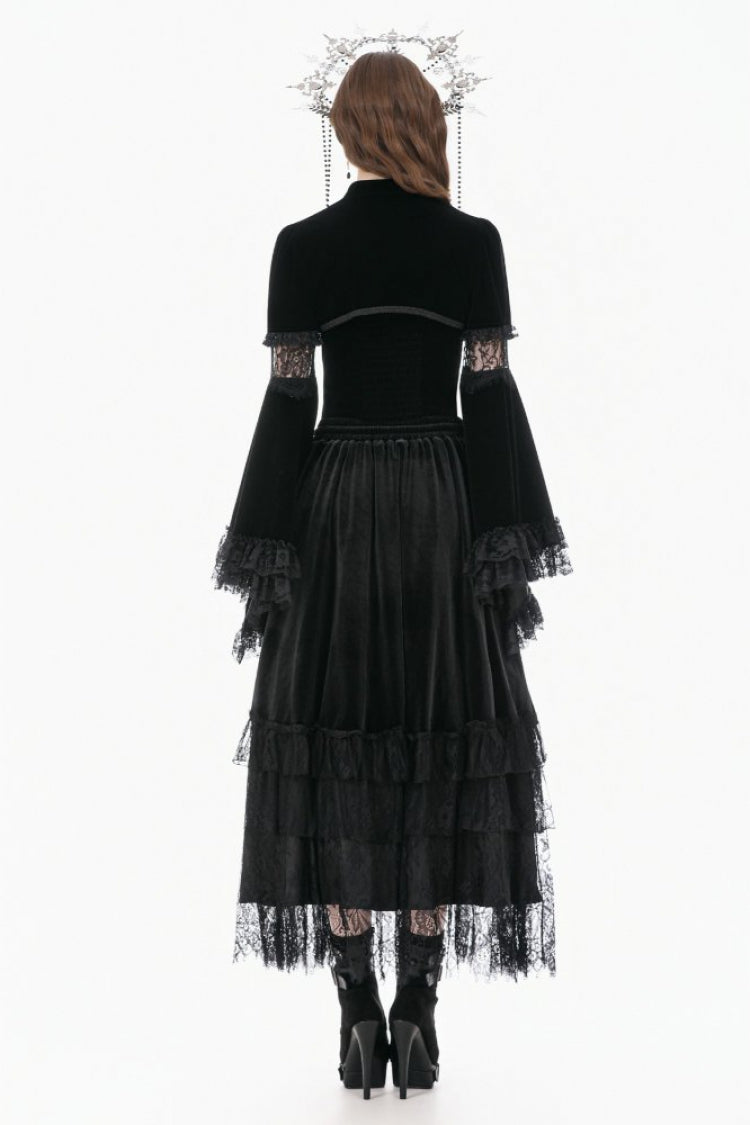 Gothic Shrug with Keyhole Mandarin Collar, Velvet Lace Splice & Flare Sleeves