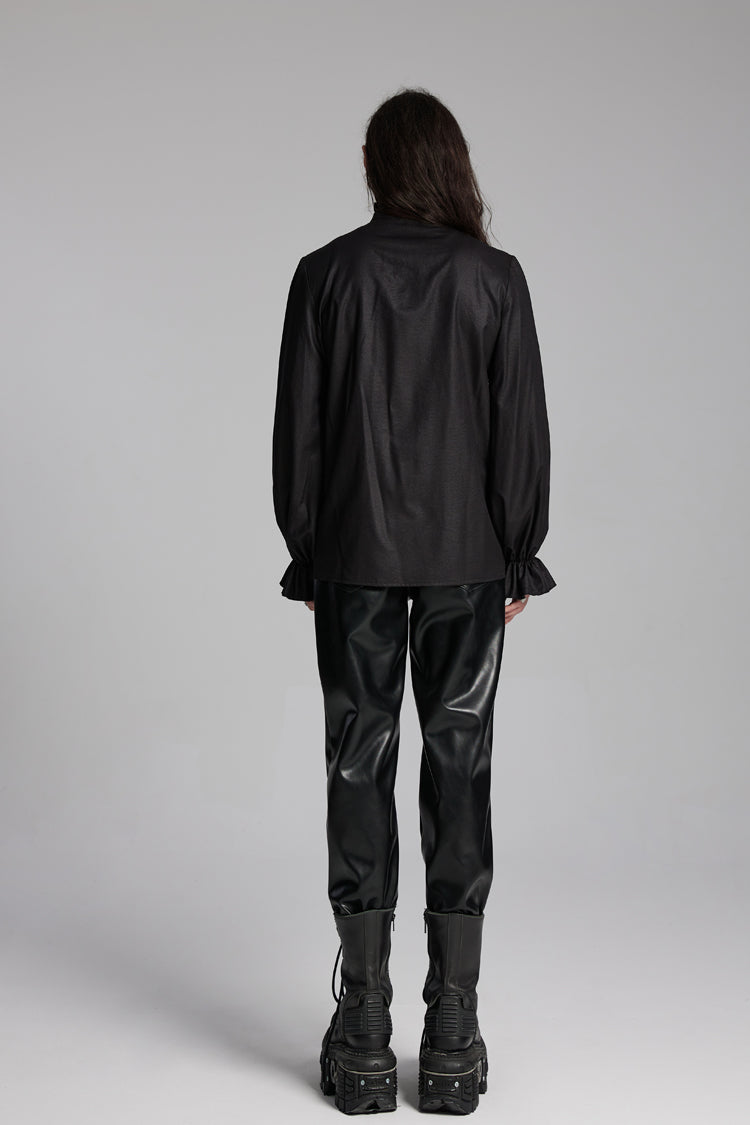 Men's Punk Ruffle Blouse with Beast Buckle Detail, Long Sleeve