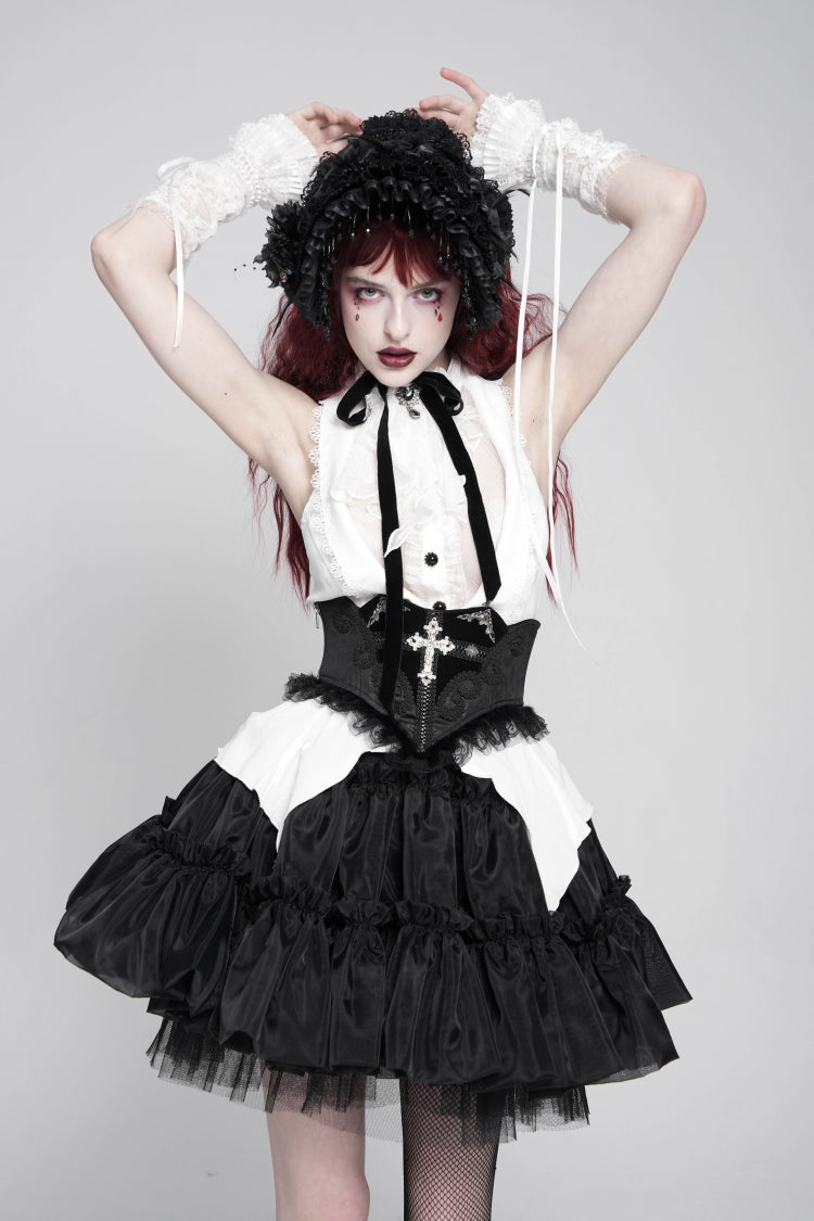 Underbust Corset with Cross and Eye Motif and Slimming Lace-Up