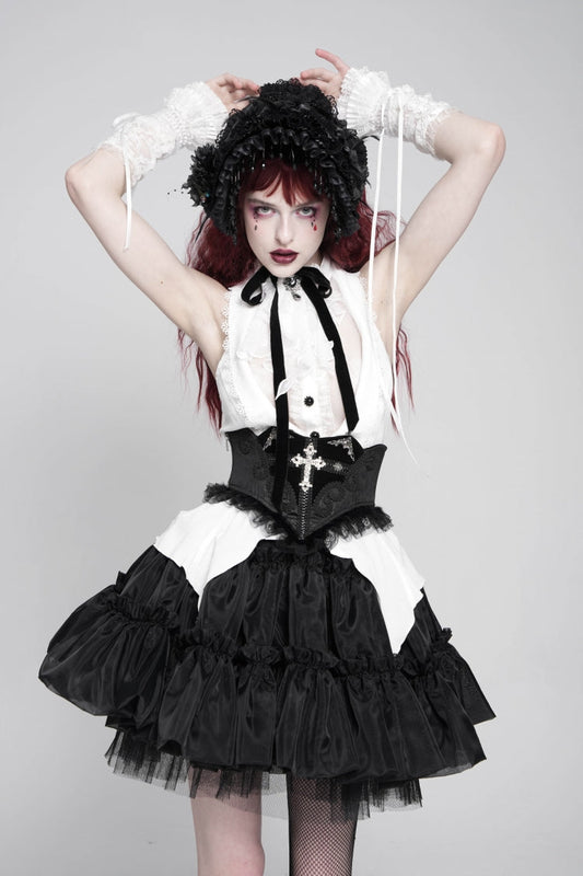 Underbust Corset with Cross and Eye Motif and Slimming Lace-Up