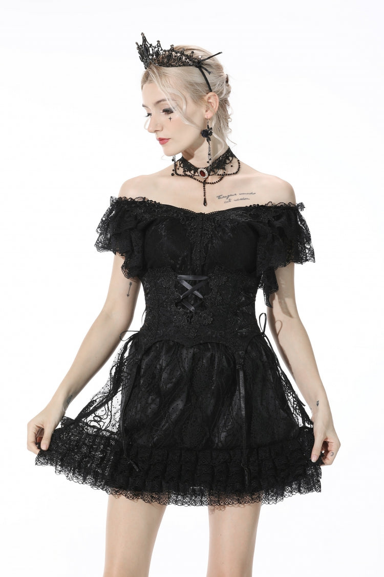 Midnight Lace-Trimmed Crop Top with Deep Plunge Neck