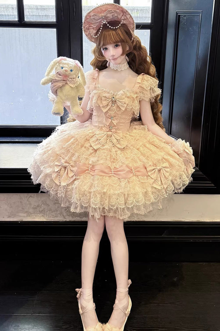 Cloudborne Snowfeather Sleeveless Multi-Layer Hanayome Bow Pearl Gothic Lolita JSK