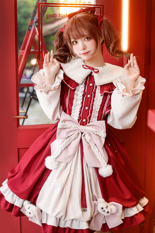 Scarlet Ruffle-Trimmed Peter Pan Collar Dress with Flared Sleeves
