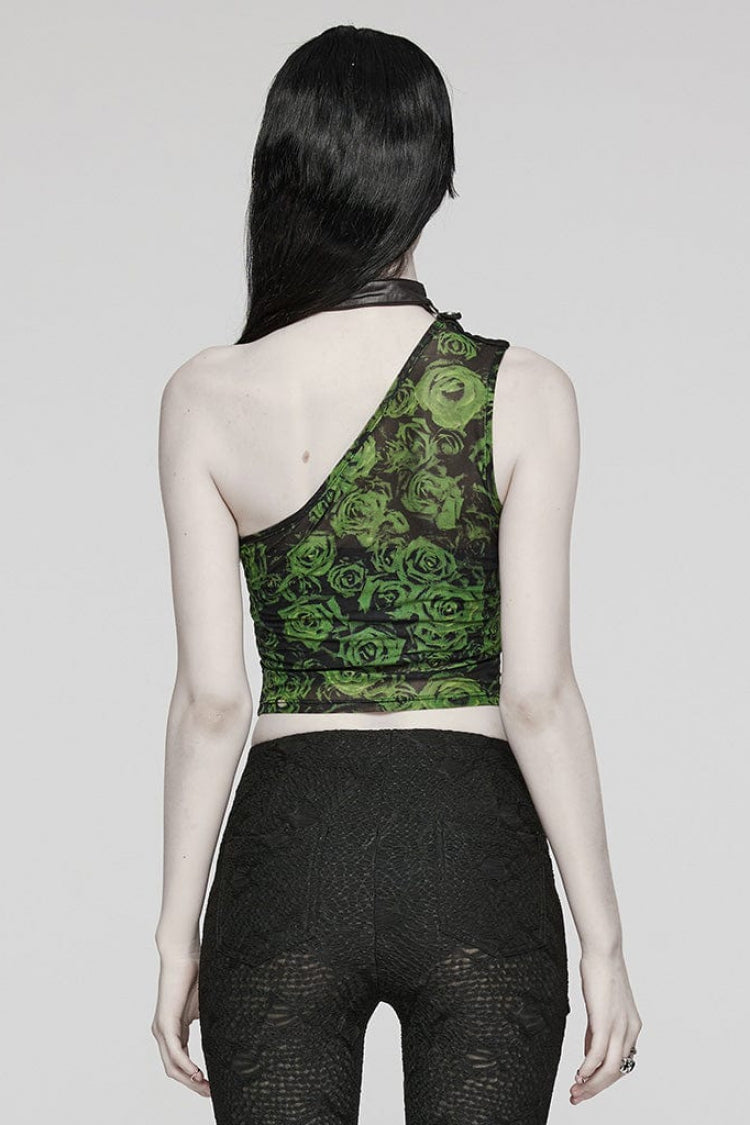 Women's Steampunk Halter Vest with Asymmetrical Off Shoulder, Sleeveless, Print in 2 Colors