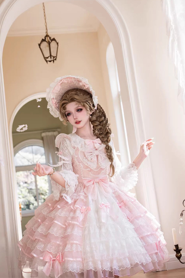 Cherry Blossom Letter Sleeveless Multi-Layer Embroidered Open Bow Lolita JSK