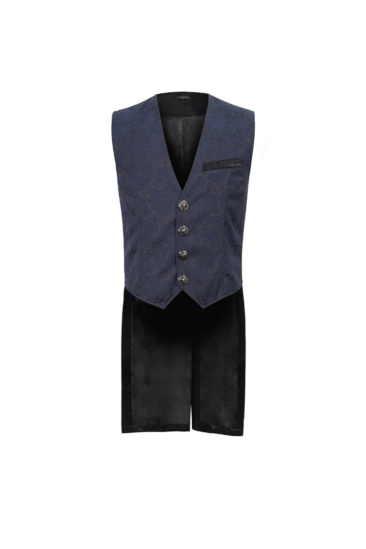 Azure Retro Non-Stretch Mid-Century Gothic Tuxedo Vest for Men