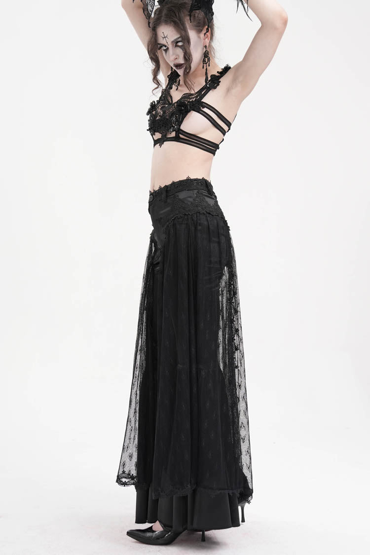 Women's Gothic Pants with Crochet Lace and Mesh Fabric