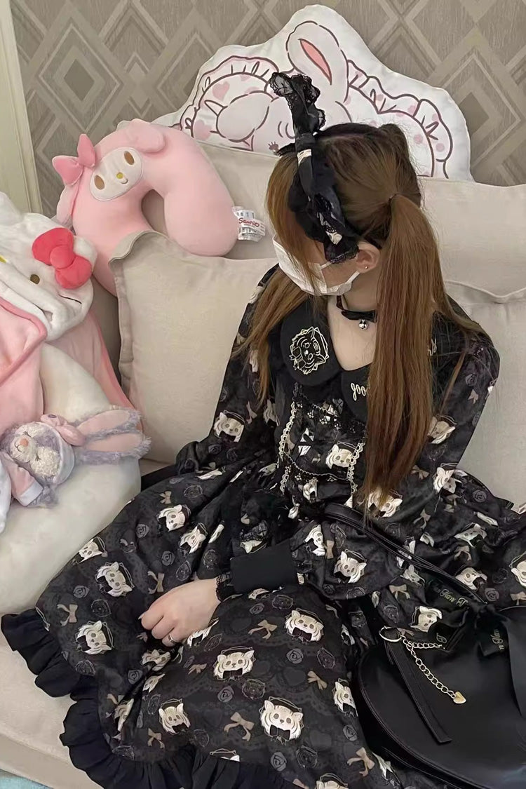 Sweet Lolita Plus-Size Dress with Bowknot and College Style, Long Sleeve