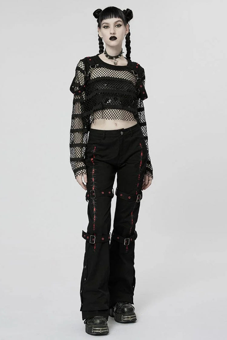 Steampunk Sheer Mesh Tee with Lace-Up Detail and Extended Sleeves