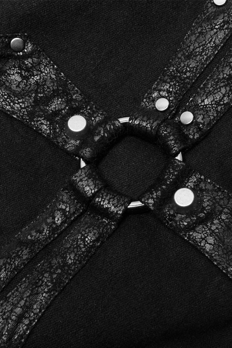 Men's Steampunk Pants with Ripped Details and Cross Decoration