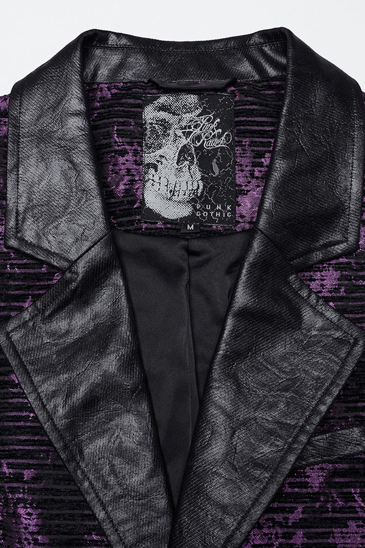 Violet V-Neck Sleeveless Skull Print Buckle Men's Gothic Waistcoat